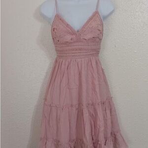 Pink Crochet Bodice Spaghetti Strap Dress